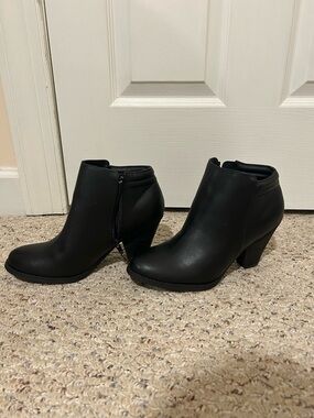 MIA Black Side-Zip Ankle Booties with Block Heel